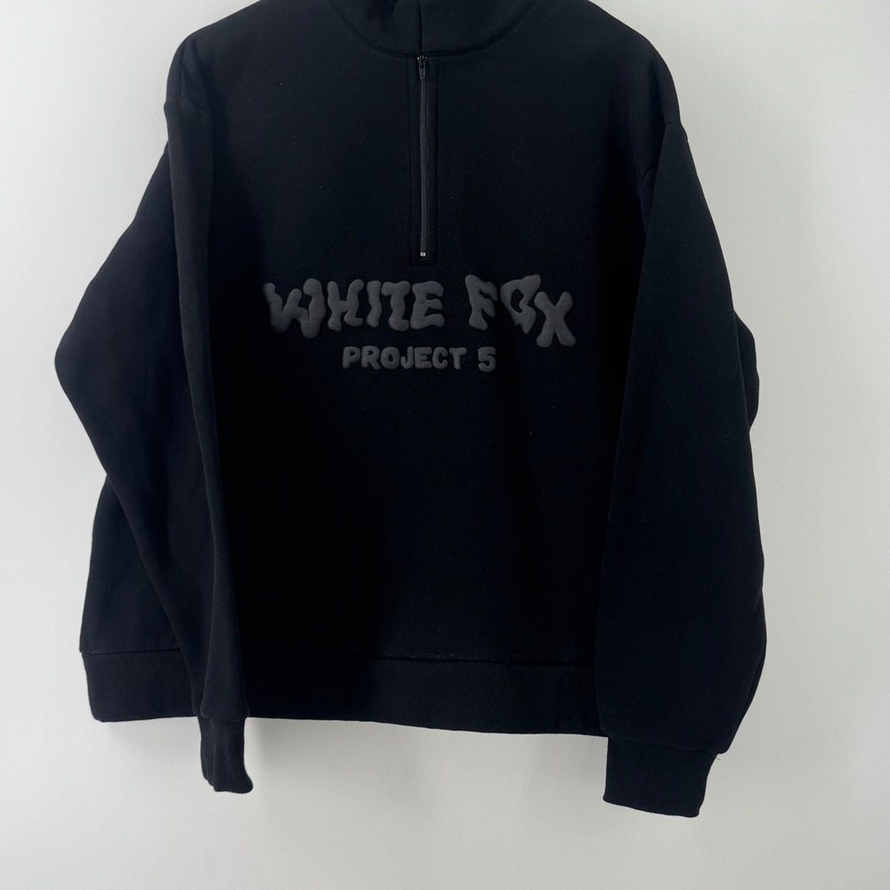 White Fox Boutique Project 5 Black Quarter Zip Puff Print Sweatshirt SM SM